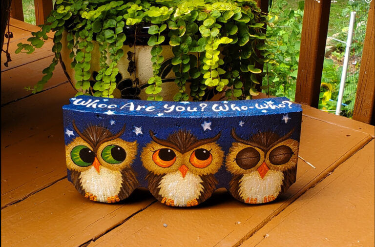 Owls Design Painted on Scalloped Landscape Edger